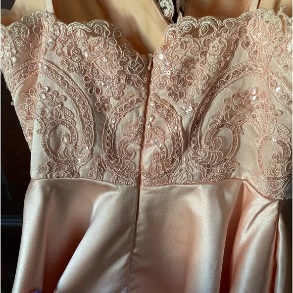 Pink Satin Lace Sequin Dress - Picture 6 of 8